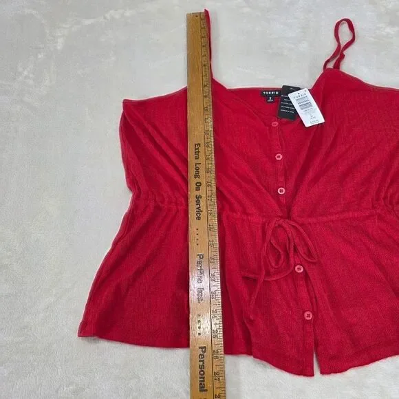 Torrid Pointelle V Neck Cinched Waist Peplum Tank Adrenaline Rush Red 2X (18-20) - Picture 6 of 10